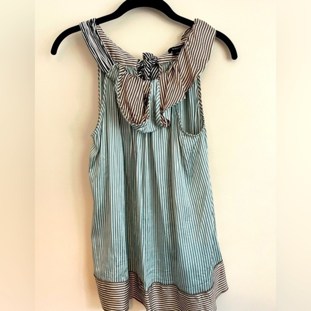 BCBG MaxAzria Women’s Striped Silk Sleeveless Blouse Tie Close Neckline XS.‎